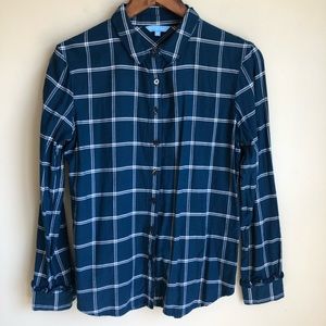 Draper James Navy Plaid Button Down Blouse Size 6